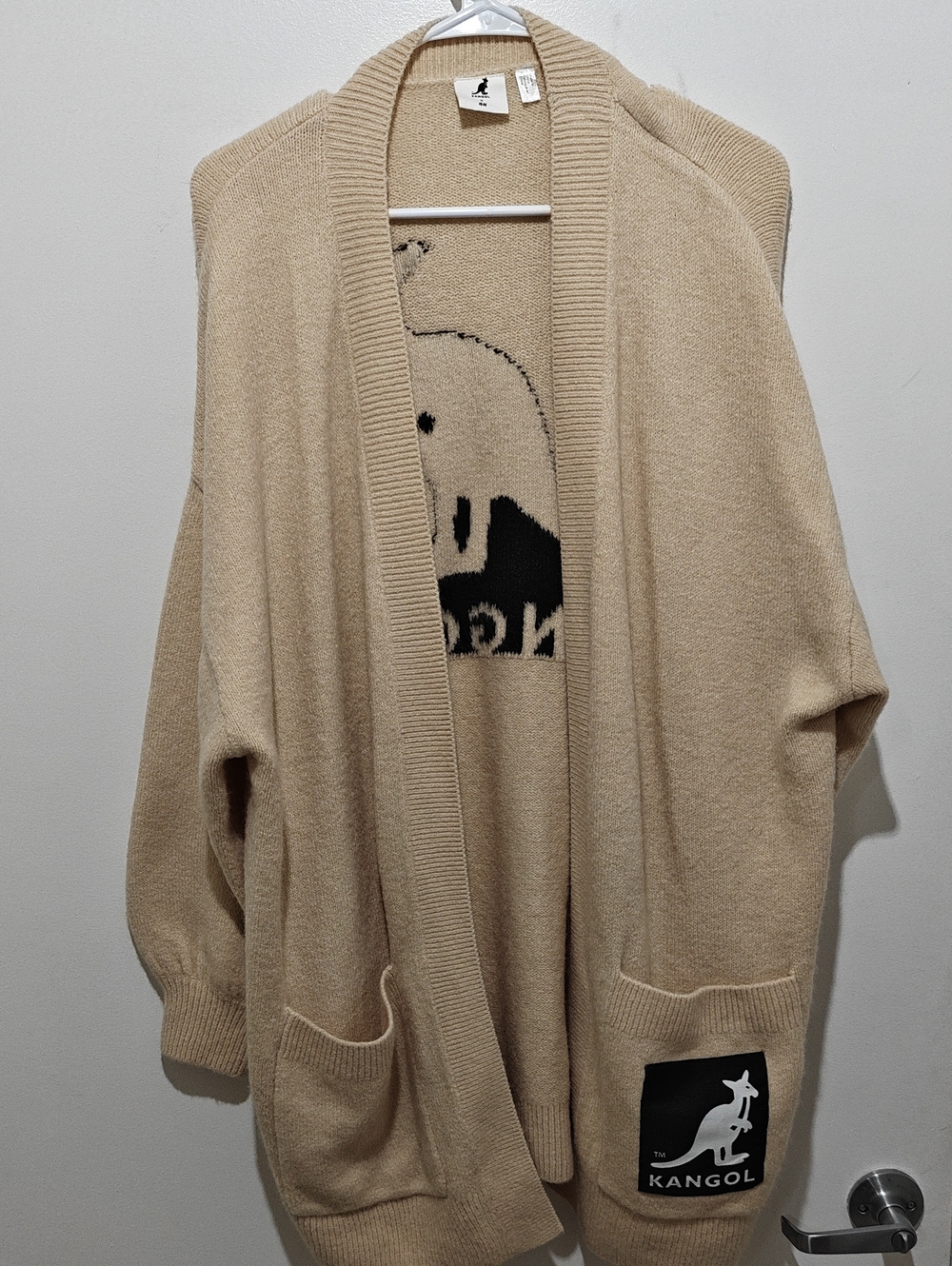 H&M Kangol Beige Open Cardigan with Kangaroo Logo